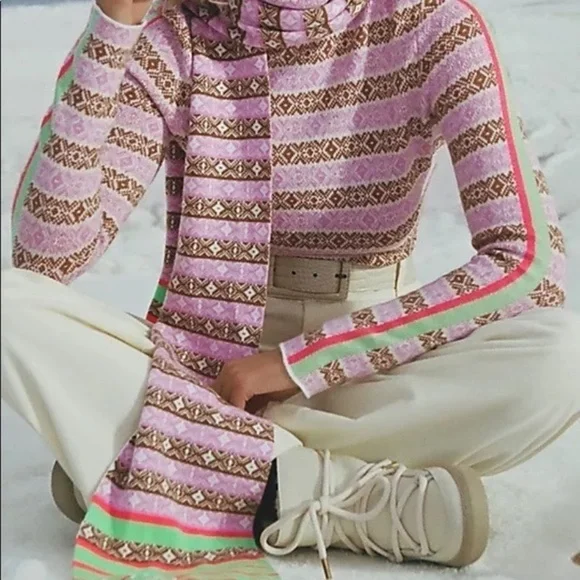 Anthropologie Maeve Pink Abstract Knit Scarf - Picture 3 of 6